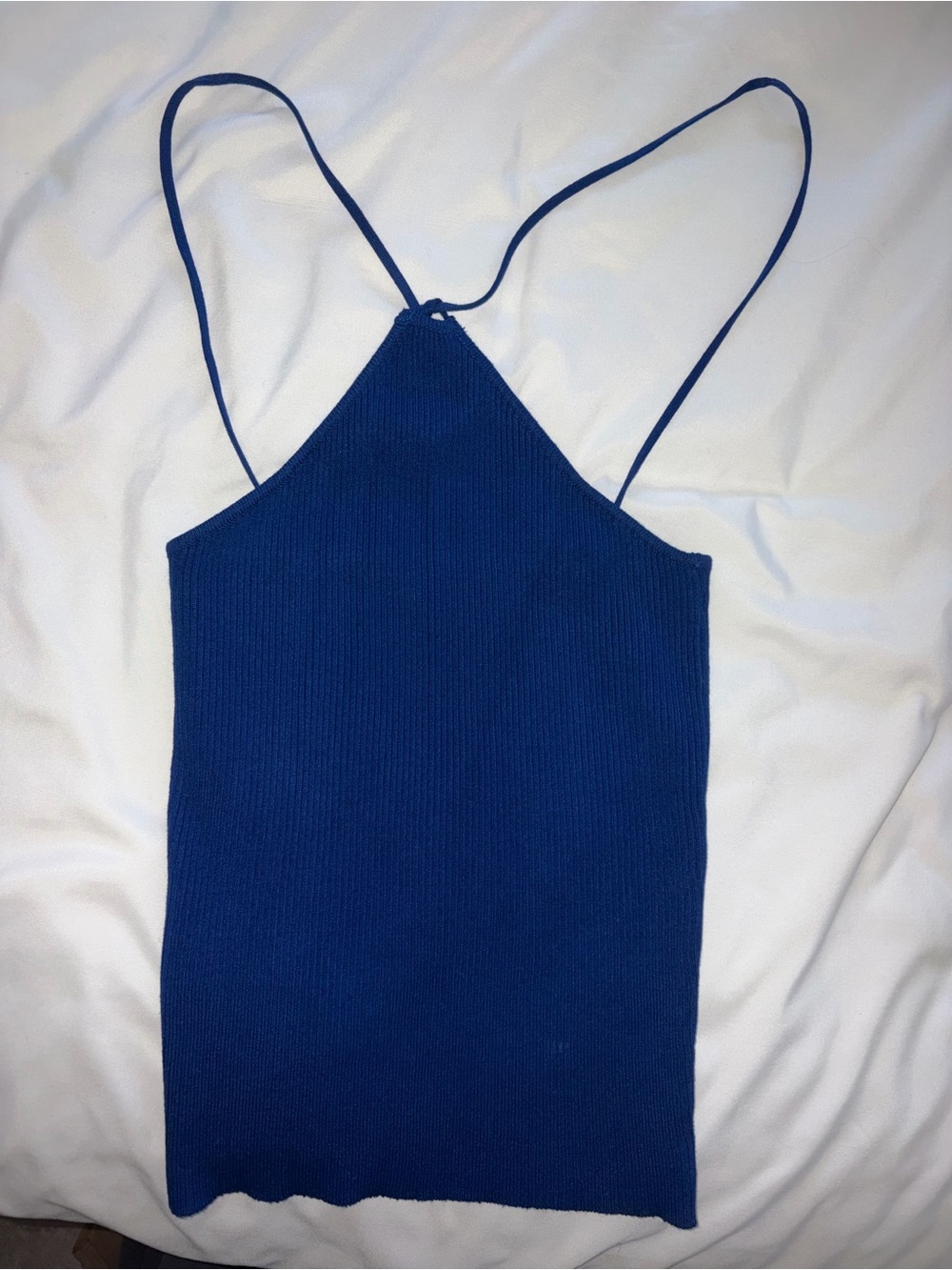 Mango Royal Blue Ribbed Spaghetti-Strap Camisole